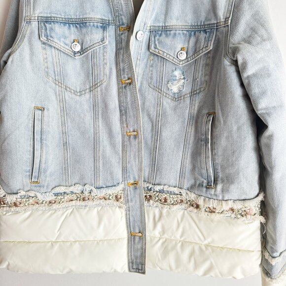 Desigual Light Wash Denim Fur Collar Quilted Interior Jacket L - Picture 5 of 7